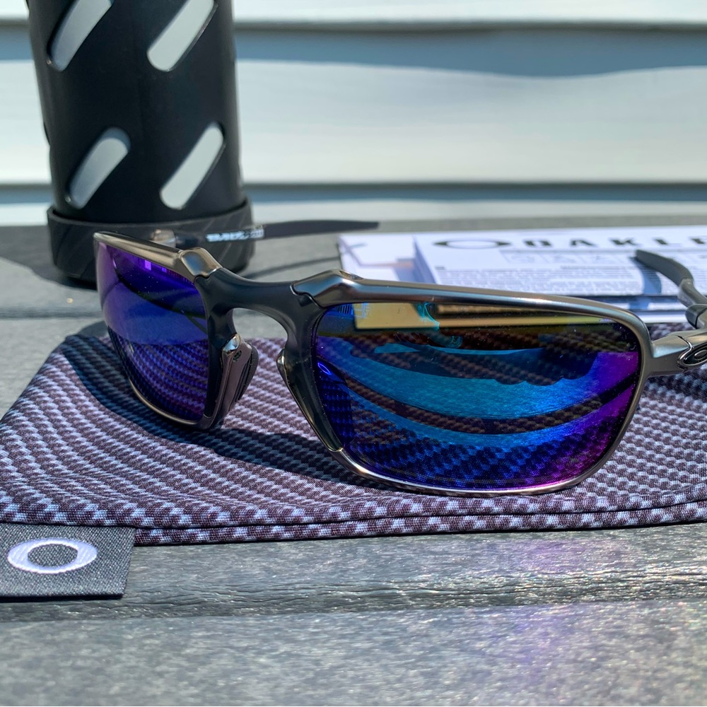 Oakley Badman Sapphire Polarized X-Metal Titanium Sunglasses
